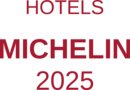 Logo degli Hotel Michelin 2025 in caratteri rossi su sfondo bianco